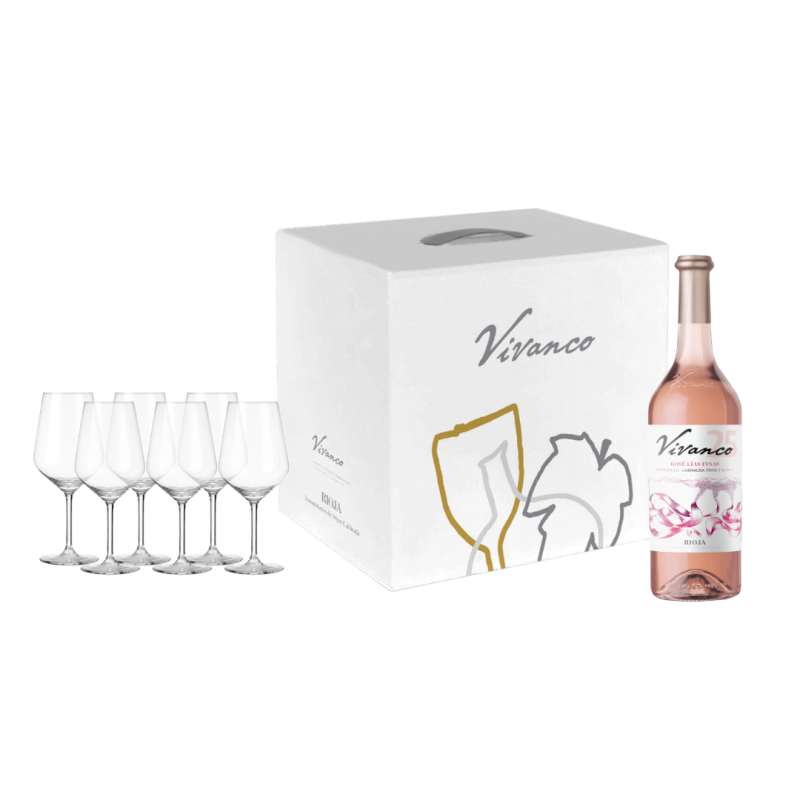 Caja de 6 botellas Vivanco Rosé Lías Finas + 6 copas