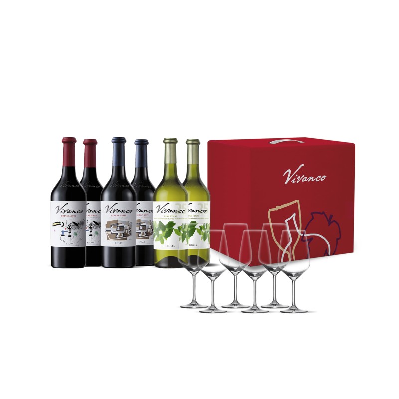 Pack Combinado Blanco +  Crianza + Reserva + 6 copas de regalo