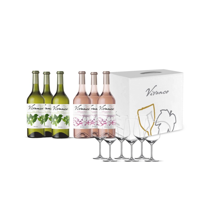 Pack Combinado 3 botellas Blanco + 3 botellas Rosado + 6 copas de regalo